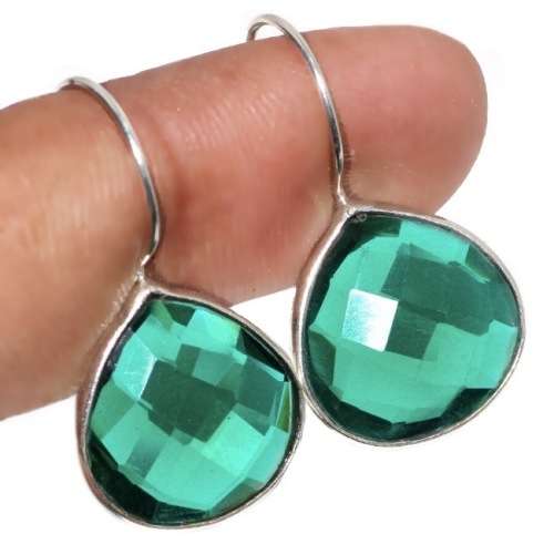 Faceted Tsavorite Quartz Pear Shape Gemstone set in 925 Sterling Silver Plated Handmade Earrings