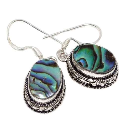 Natural New Zealand Abalone Shel set in 925 Sterling Silver Plated Antique Style Handmade Earrings