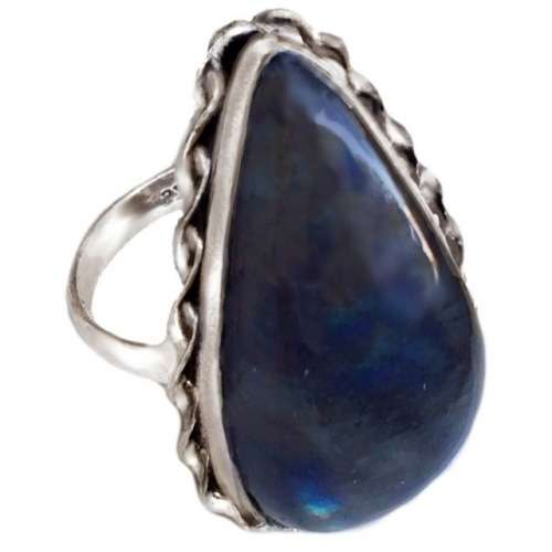 Natural Blue Fire Labradorite Gemstone .925 Sterling Silver Ring Size 10 / T