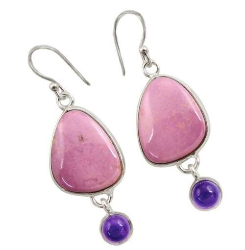17.08 cts Natural Purple Phosphosiderite ( Hope Stone) Amethyst Solid .925 Sterling Silver Earrings