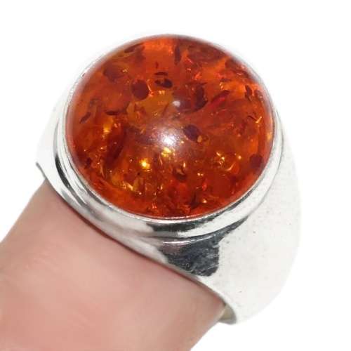 Handmade Baltic Amber Gemstone Set in .925 Sterling Silver Plated Ring Size 8 or Q