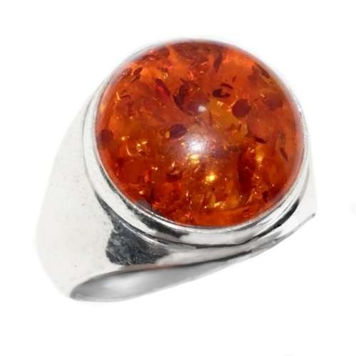 Handmade Baltic Amber Gemstone Set in .925 Sterling Silver Plated Ring Size 8 or Q