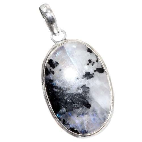 Natural Blue Schiller Moonstone Oval Gemstone  .925 Sterling Silver Pendant