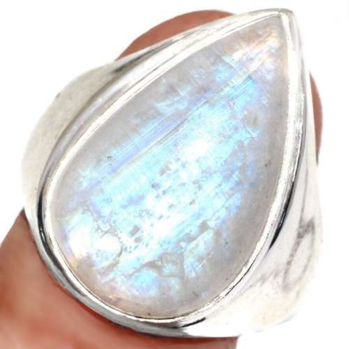 Natural Rainbow Moonstone Pear Gemstone .925 Sterling Silver Plated Handmade Ring Size Us 8.5 /Q 1/2