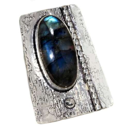 Natural Blue Fire Labradorite Oval Gemstone set in .925 Sterling Silver Plated Handmade Pendant