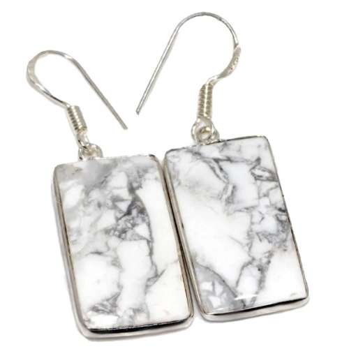 Natural Howlite Gemstone  925 Sterling Silver Plated Handmade Earrings