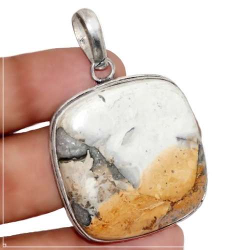 Natural Maligano Jasper Gemstone set in .925 Sterling Silver Plated Handmade Pendant