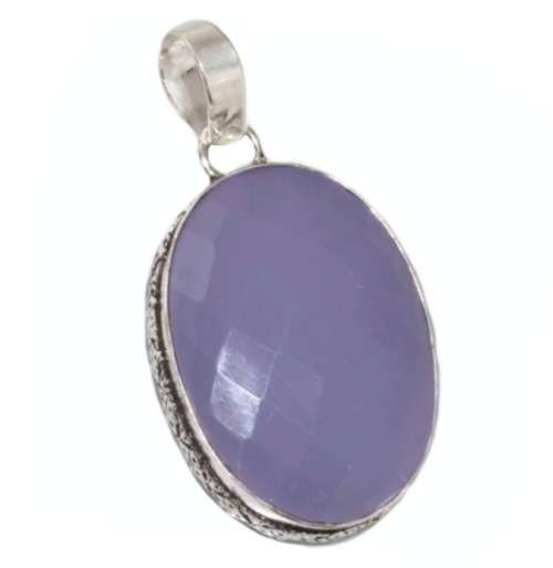 Lavender Chalcedony Faceted Oval set in 925 Sterling Silver Plated Handmade Pendant