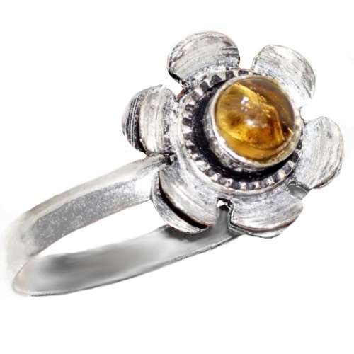 Dainty Round Citrine set in .925 Sterling Silver Plated Dainty Floral Ring Size 7.5 OR P