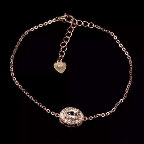 Deluxe Rose Gold Natural Morganite White Cubic Zirconia Solid .925 Sterling Silver Bracelet