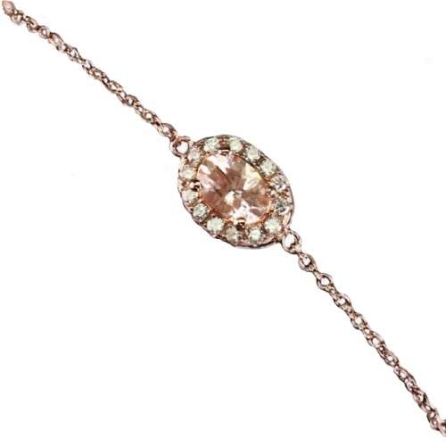 Deluxe Rose Gold Natural Morganite White Cubic Zirconia Solid .925 Sterling Silver Bracelet