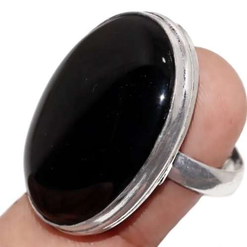 Handmade Black Onyx Oval Gemstone set in .925 Sterling Silver Plated Ring Size US 8.5  or UK Q 1/2