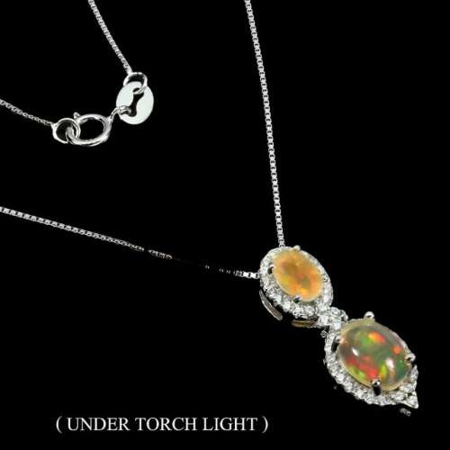 Deluxe Unheated Ethiopian Rainbow Full Flash Fire Opal Solid .925 Sterling Pendant Necklace