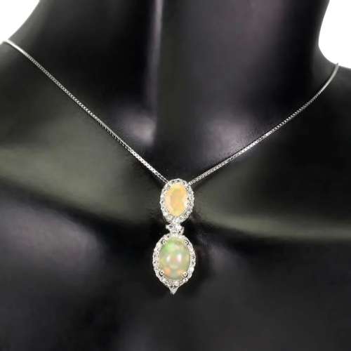 Deluxe Unheated Ethiopian Rainbow Full Flash Fire Opal Solid .925 Sterling Pendant Necklace