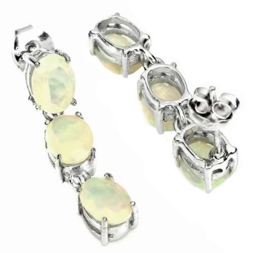 Deluxe Natural Unheated Full Rainbow Fire Opal Gemstone  925 Sterling Silver 14K White Gold Earrings