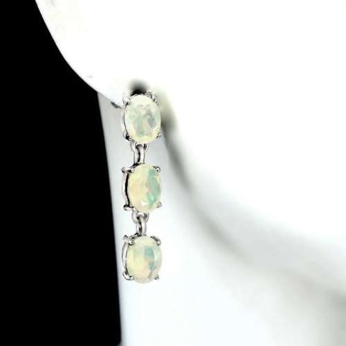 Deluxe Natural Unheated Full Rainbow Fire Opal Gemstone  925 Sterling Silver 14K White Gold Earrings