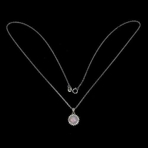 Deluxe Unheated Full Flash Fire Opal, White Cubic Zirconia Solid.925 Sterling Silver Necklace