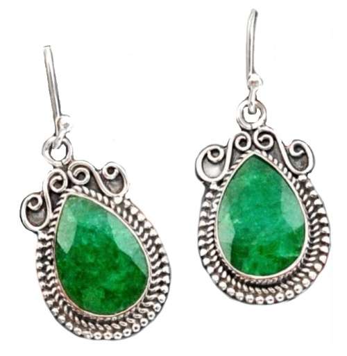 Natural Indian Emerald  Gemstone set in Solid .925 Sterling Silver Earrings