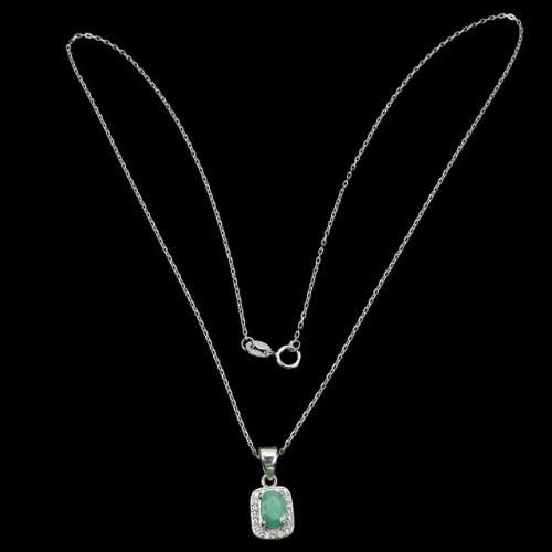 Exquisite Natural Unheated Brazilian Emerald Solid .925 Sterling Silver 14k White Gold Necklace
