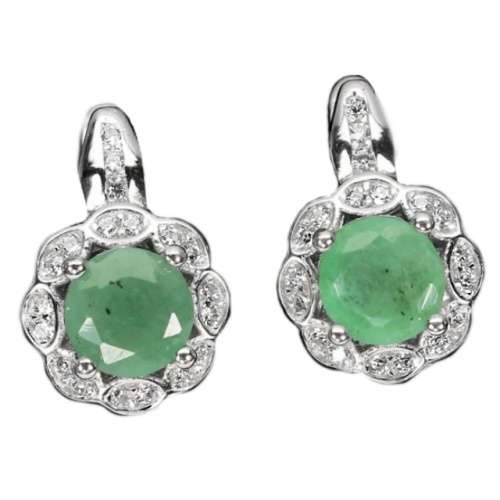 Natural Unheated Brazilian Emerald White CZ Solid .925 Sterling Silver 14k White Gold Earrings