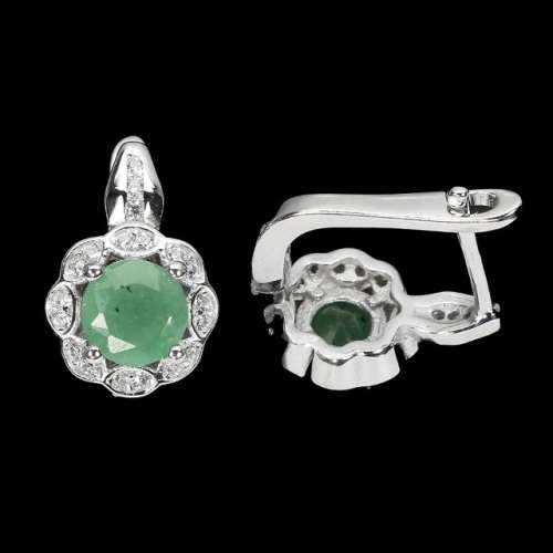 Natural Unheated Brazilian Emerald White CZ Solid .925 Sterling Silver 14k White Gold Earrings