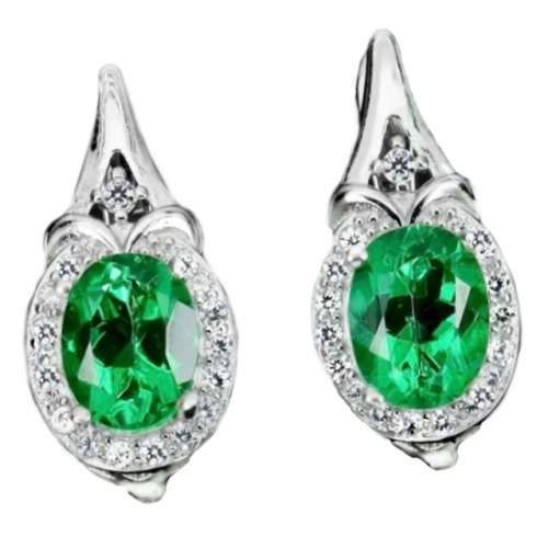 Exotic Natural Brazilian Green Topaz White CZ Solid .925 Sterling Silver 14k White Gold Earrings