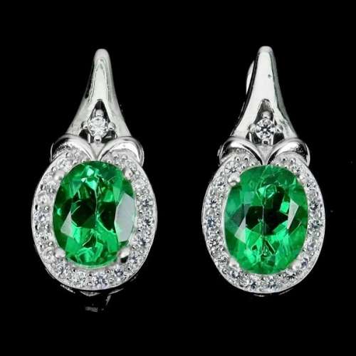 Exotic Natural Brazilian Green Topaz White CZ Solid .925 Sterling Silver 14k White Gold Earrings