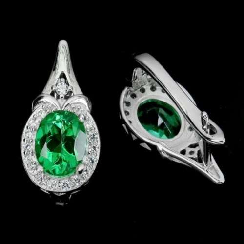 Exotic Natural Brazilian Green Topaz White CZ Solid .925 Sterling Silver 14k White Gold Earrings
