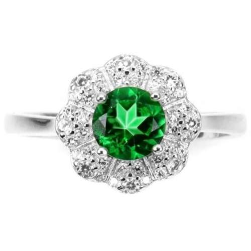 Natural Brazilian Green Topaz White CZ Solid .925 Sterling Silver 14k White Gold Ring Size 6 or M