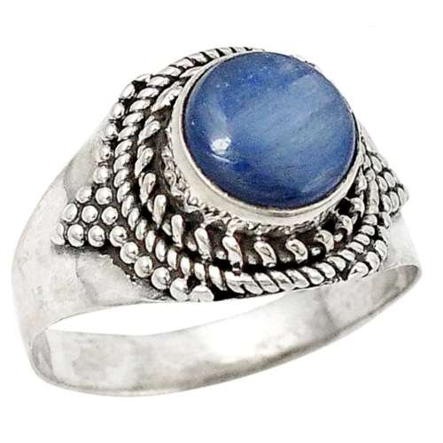 3.31 cts Natural Kyanite Round Gemstone set in Solid .925 Sterling Silver Ring Size US 7 / O