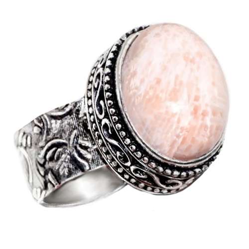 Natural Scolecite Oval Shape Gemstone in .925 Sterling Silver Plated Handmade Ring Size US 8 or Q