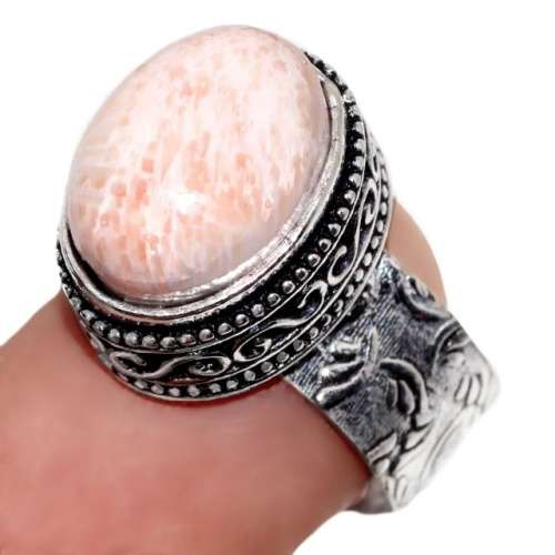 Natural Scolecite Oval Shape Gemstone in .925 Sterling Silver Plated Handmade Ring Size US 8 or Q