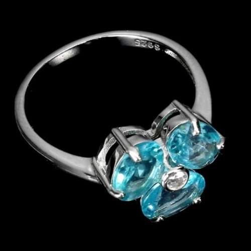 Natural Unheated Apatite, White Cubic Zirconia  Gemstone Solid .925 Silver 14K White Gold Ring Sz 7