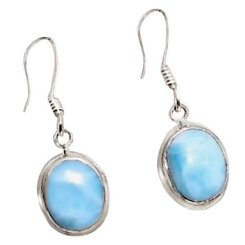 Natural Caribbean Larimar Gemstone  set in Solid .925 Sterling Silver Dainty Earrings