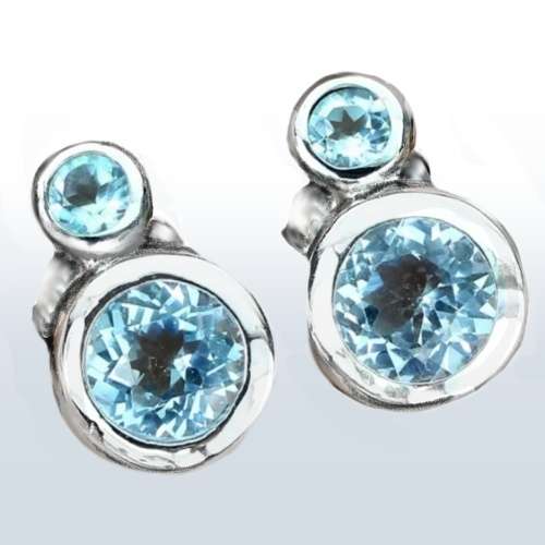 Dainty Natural Sky Blue Topaz Gemstone set in Solid .925 Silver 14K White Gold Earrings