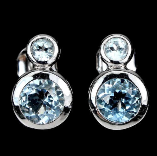 Dainty Natural Sky Blue Topaz Gemstone set in Solid .925 Silver 14K White Gold Earrings