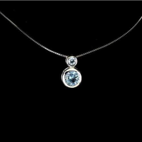 Dainty Natural Sky Blue Topaz Gemstone set in  Solid .925 Sterling Silver 14K White Gold Necklace