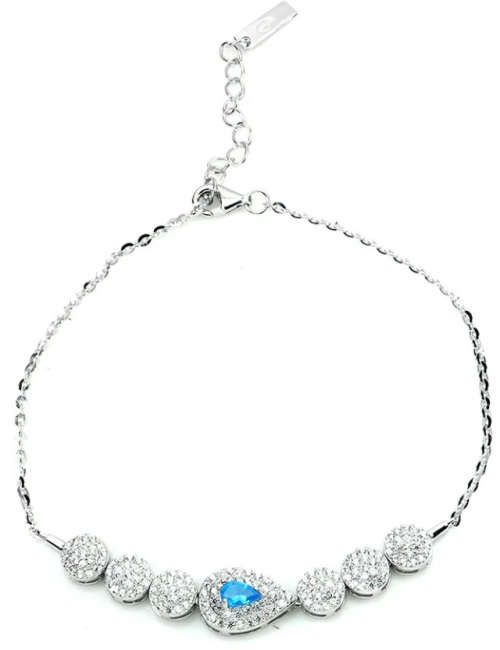 Natural Unheated Apatite, White Cubic Zirconia Gemstone Solid .925 Silver 14K White Gold Bracelet