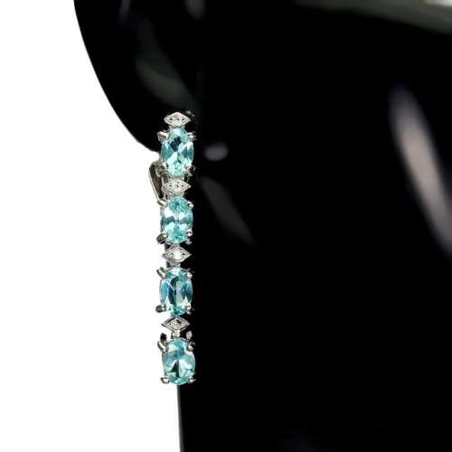 Natural Unheated Apatite, White Cubic Zirconia Gemstone Solid .925 Silver 14K White Gold Earrings