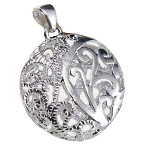 Hollow 3 D Floral Love Sphere with Flat Back in .925 Sterling Silver Plated Dainty Pendant