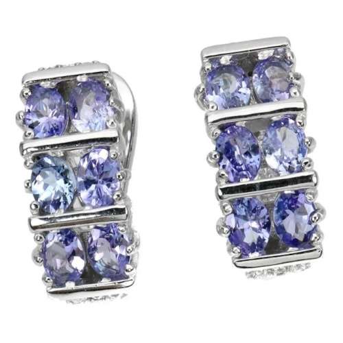 Deluxe Natural Unheated Tanzanite and White CZ Gemstone Solid .925 Silver & White Gold Earrings