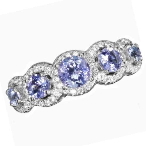 Natural Unheated Tanzanite and AAA White Cubic Zirconia Ring in Solid .925 Silver Size US 8 /Q