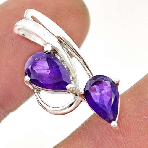 Natural Purple Amethyst Gemstone set in Solid .925 Sterling Silver Pendant