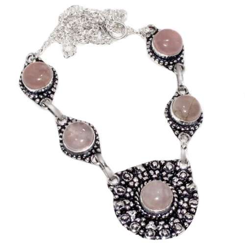 Natural Rose Quartz Dainty Setting in .925 Sterling Silver Plated Handmade Necklace
