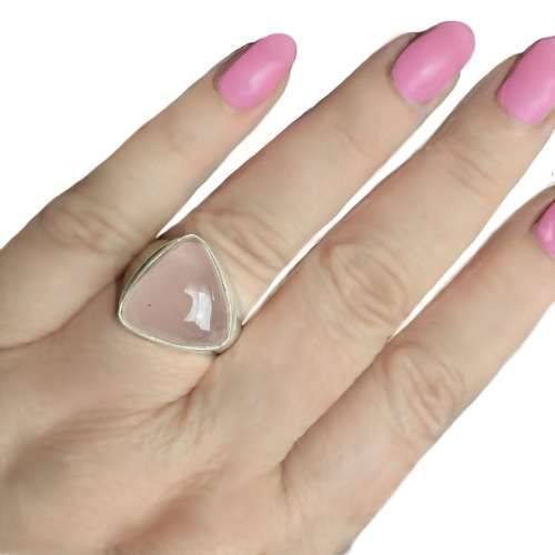 Handmade Natural Rose Quartz Gemstone .925 Sterling Silver Ring Size 9 or R 1/2