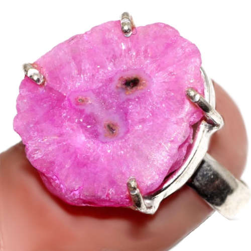 Handmade Pink Solar Quartz Gemstone set in .925 Sterling Silver Plated Handmade Ring size 7.5 / P