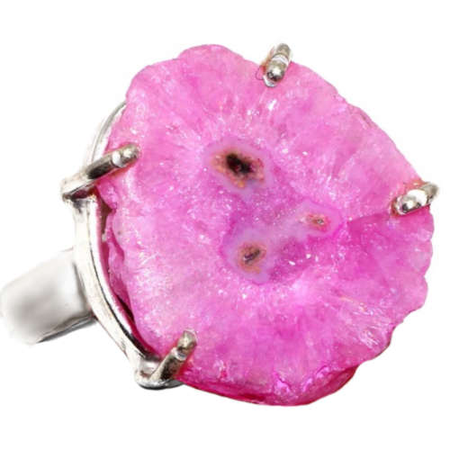 Handmade Pink Solar Quartz Gemstone set in .925 Sterling Silver Plated Handmade Ring size 7.5 / P
