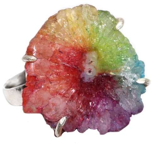 Handmade Rainbow Solar Quartz Gemstone set in .925 Sterling Silver Plated Ring size 7 or O