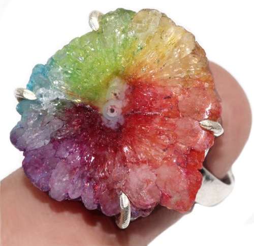 Handmade Rainbow Solar Quartz Gemstone set in .925 Sterling Silver Plated Ring size 7 or O
