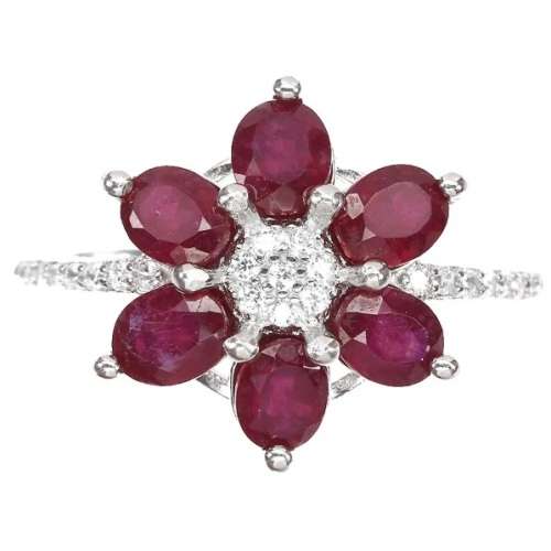Deluxe Natural Ruby and White Cubic Zirconia Floral set in Solid .925 Sterling Silver Ring Size US 7